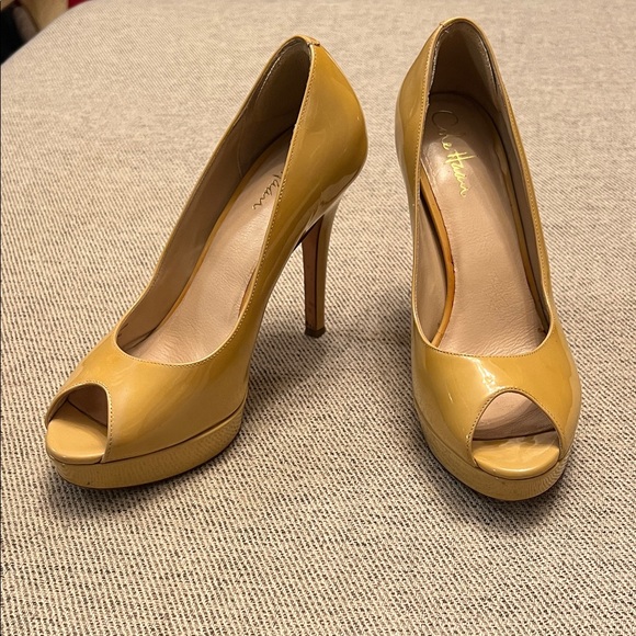 Cole Haan Shoes - Cole Hann x Nike Air Yellow Patent Peep-Toe Platform Heels